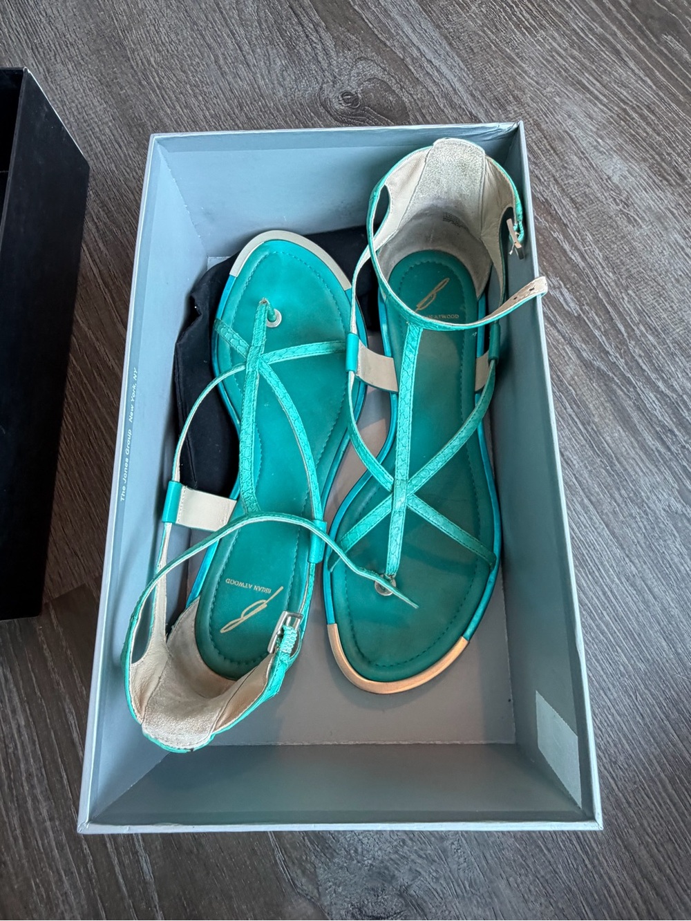 Brian Atwood Turquoise Strappy Flat Sandals